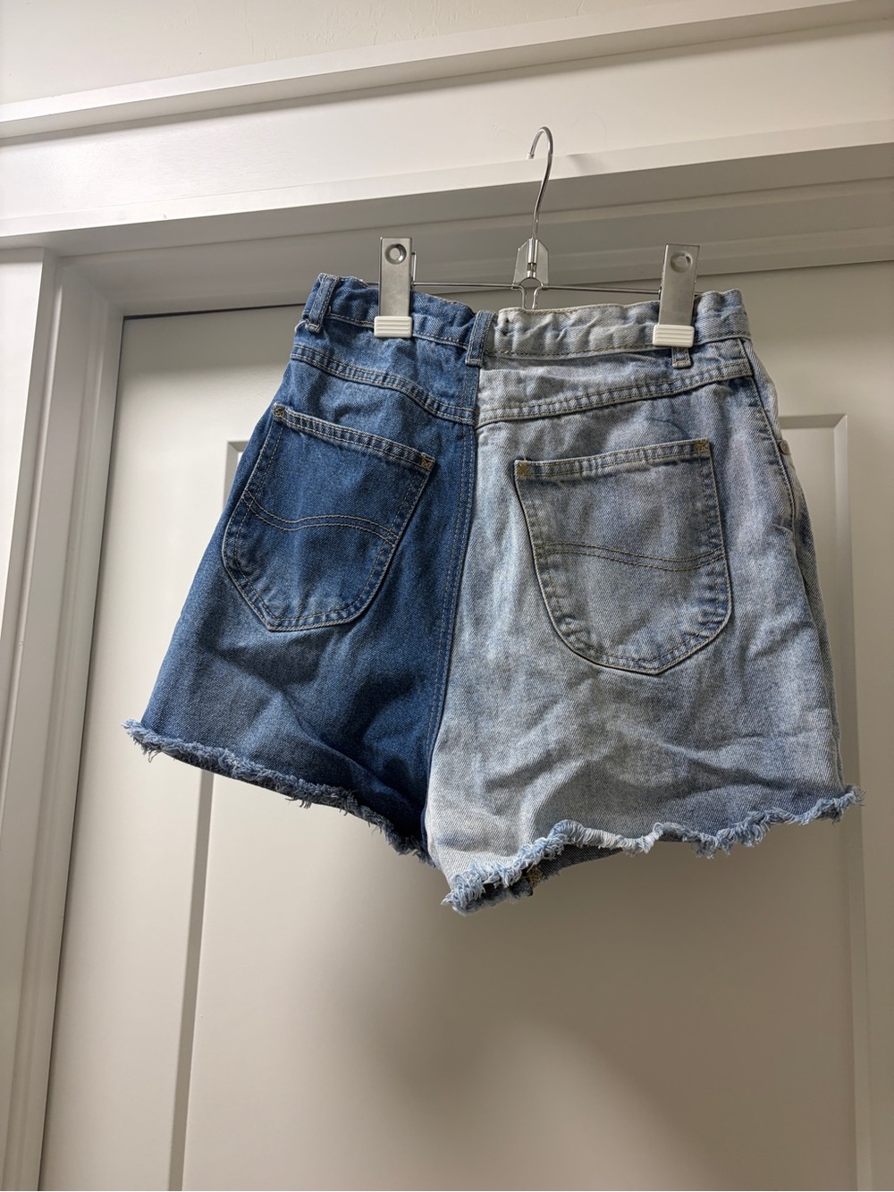 Nasty Gal Two-Tone Denim Shorts - Light Blue & Dark Blue - Picture 2 of 3
